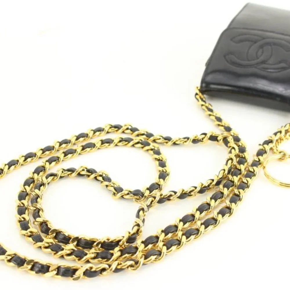 Chanel Black Patent CC Logo Mini Flap Pouch Crossbody 13ck69s